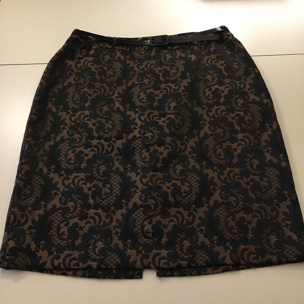Gold and black brocade pencil skirt